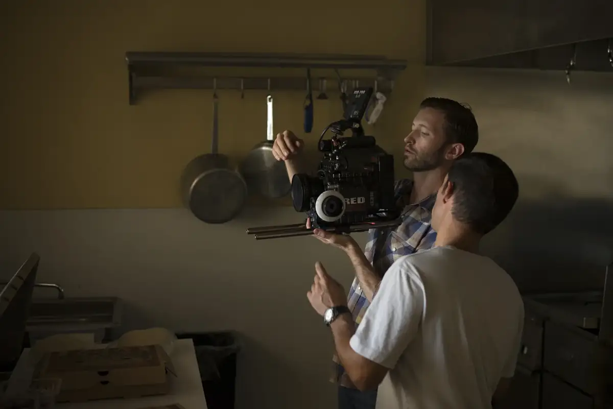 Two-person crew shooting with a cinema camera